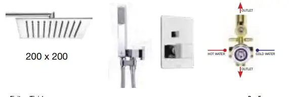 Душевой комплект Bossini TETIS: смеситель на 2 выхода, верхний душ 230x230 мм, ручной душ CUBE с водорозеткой, шланг 150 см, цвет хром (M00763.030)