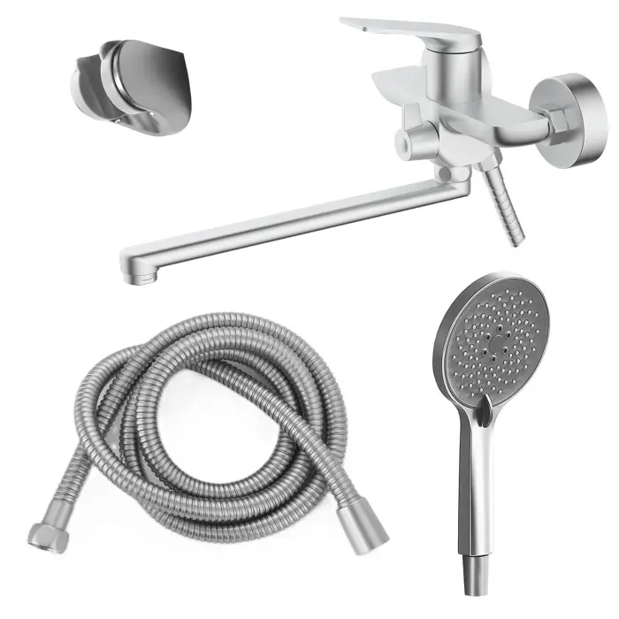 Смеситель для ванны Azario Lursy керамический картридж, длинный излив, с ручным душем, шланг 150 см, сатин (AZ-K1749BN)