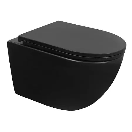 Унитаз подвесной Azario Инес Блэк 355х520х320 безободковый, смыв "Скрытое Торнадо", с быстросъемным сиденьем "Микролифт", черный матовый (AZ-W03-SB)