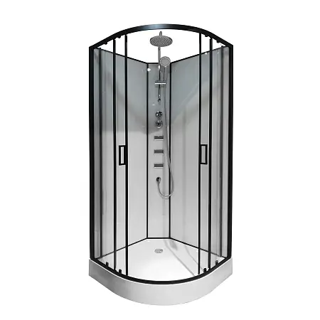 Душевая кабина Loranto NEO 100x100x(190+15) с низким поддоном 15см, прозрачное закаленное стекло 5 мм, задние стеклянные стенки белые, профиль черный-матовый (CS-21811-100)