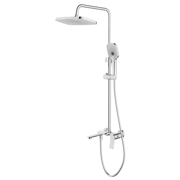 Душевая система Azario Escaro с квадратным тропическим душем, керамический картридж, шланг 150 см, хром (AZ-K2374)