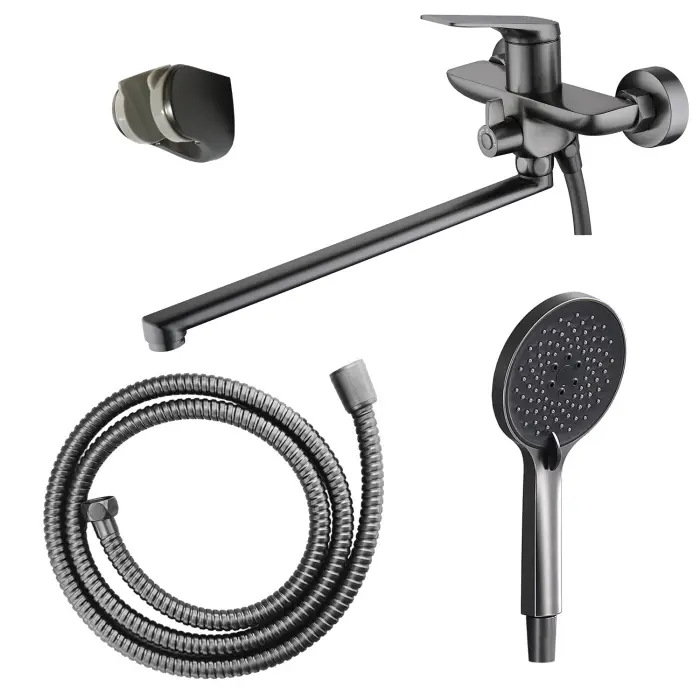 Смеситель для ванны Azario Lursy керамический картридж, длинный излив, с ручным душем, шланг 150 см, графит (AZ-K1749GR)
