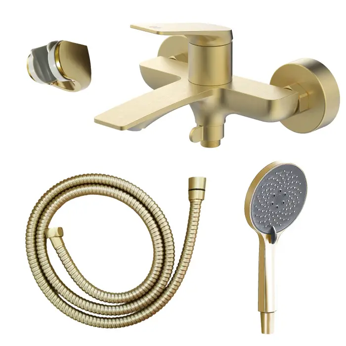 Смеситель для ванны Azario Lursy с ручным душем, керамический картридж, шланг 150 см, золото матовое (AZ-K3049MG)