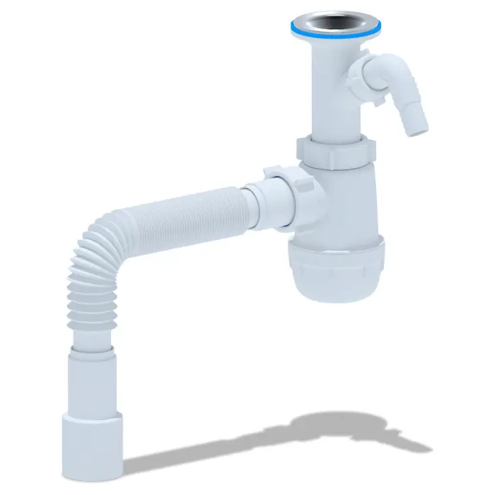Сифон для раковины Ани Пласт Грот 1 1/2"*40 с отводом для стиральной машины, с гибкой трубой 40*40/50 (A2015)