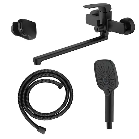 Смеситель для ванны Azario Conda керамический картридж, длинный излив, с ручным душем, шланг 150 см, черный матовый (AZ-K1711B)