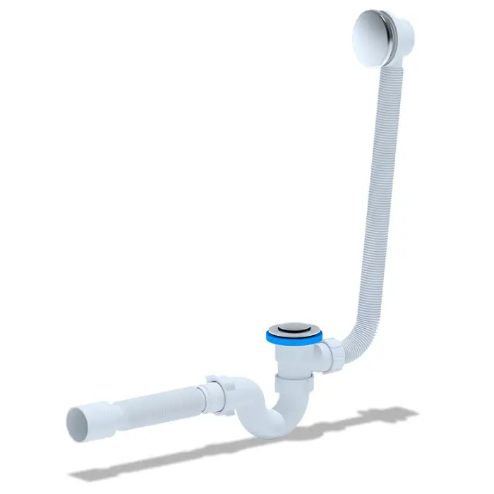 Слив-перелив для ванны АНИ Пласт автомат трубный клик-клак 1 1/2"х40 с гофрой 40/50 с сеткой (EC155S)