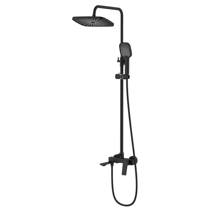 Душевая система Azario Lursy с квадратным тропическим душем, керамический картридж, шланг 150 см, черный матовый (AZ-K2349B)
