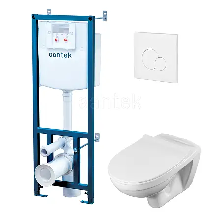 Пэк Santek "Бореаль" rimless подвесной, безободковый унитаз с тонким сиденьем, инсталляция, панель белого цвета (1.WH50.1.832)