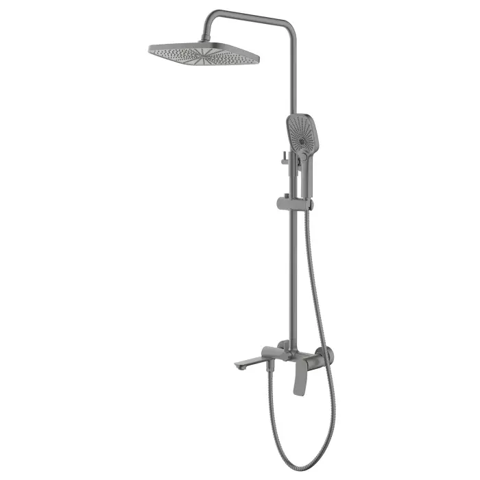 Душевая система Azario Escaro с квадратным тропическим душем, керамический картридж, шланг 150 см, графит (AZ-K2374GR)