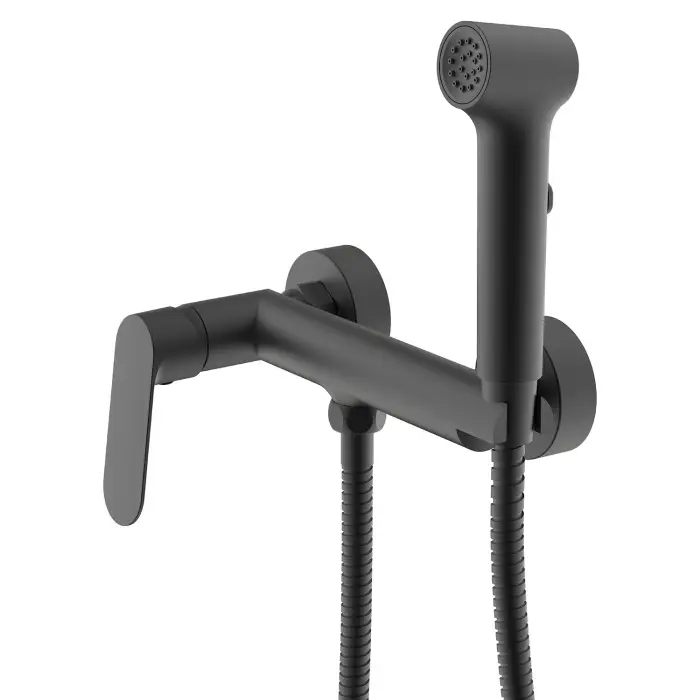 Гигиенический душ Azario Alanti со смесителем, керамический картридж, однорычажный, шланг 150 см, черный матовый (AZ-K2532B)