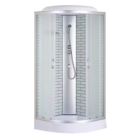 Душевая кабина Loranto 90х90х215 поддон 13см, белый кирпичный узор, матовое стекло 4мм, профиль хром (CS669013FW90)