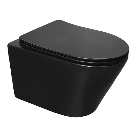 Унитаз подвесной Azario Вэла Блэк 360х480х360 безободковый, система смыва "Торнадо", с быстросъемным сиденьем "Микролифт", черный матовый (AZ-2480MB)