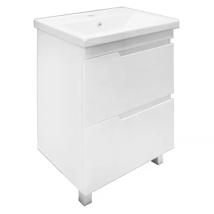 Комплект Тумба Azario KANTRI 60/2Н 605х405х870 напольная, с раковиной Фостер 60, белый глянец (CS00097250)