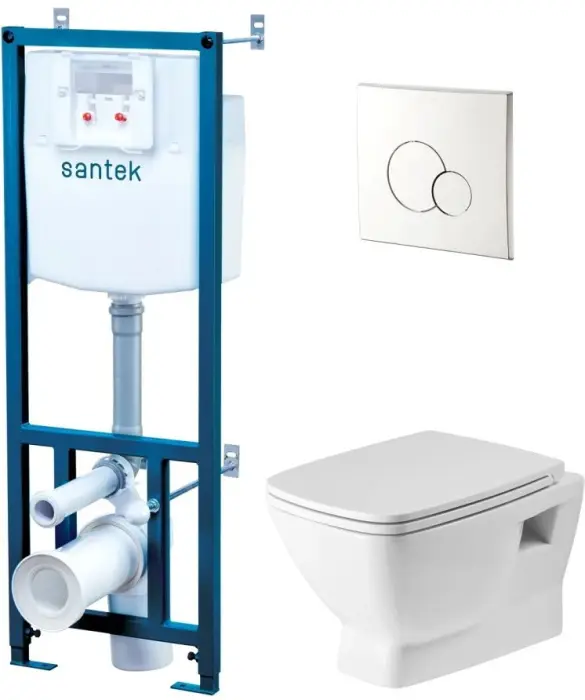 ПЭК: Santek Нео rimless подвесной безободковый унитаз с сиденьем + инсталляция + панель смыва хром (1.WH50.1.572)