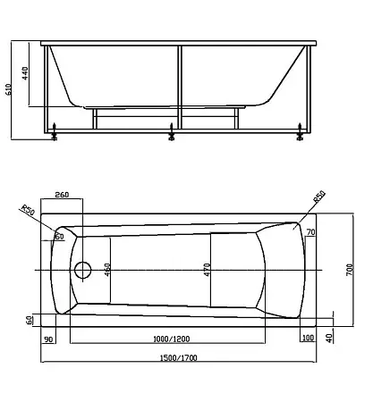 ENRICA Ванна акриловая прямоугольная 150х70 см СХЕМА