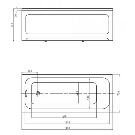 BELLA Ванна акриловая прямоугольная 170х70 см СХЕМА