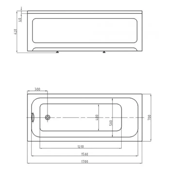 BELLA Ванна акриловая прямоугольная 170х70 см СХЕМА