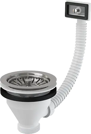 Водослив сифона для мойки Alcadrain 6/4" с нержавеющей решеткой, 115 мм, и гофропереливом (A38)